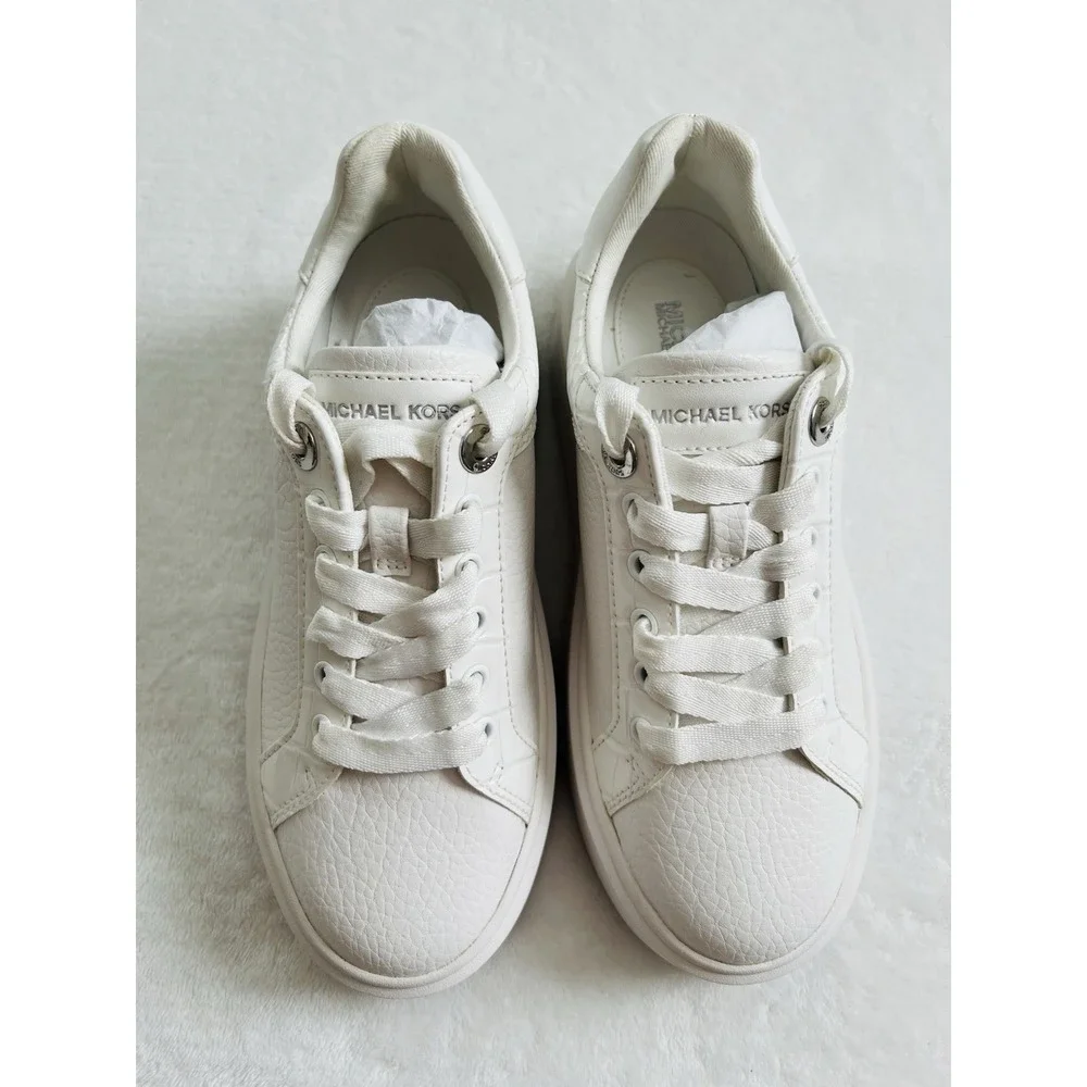 Michael Kors Womens White Faux Leather Lace Up Platform Sneakers Shoes‎ Sz 5.5M